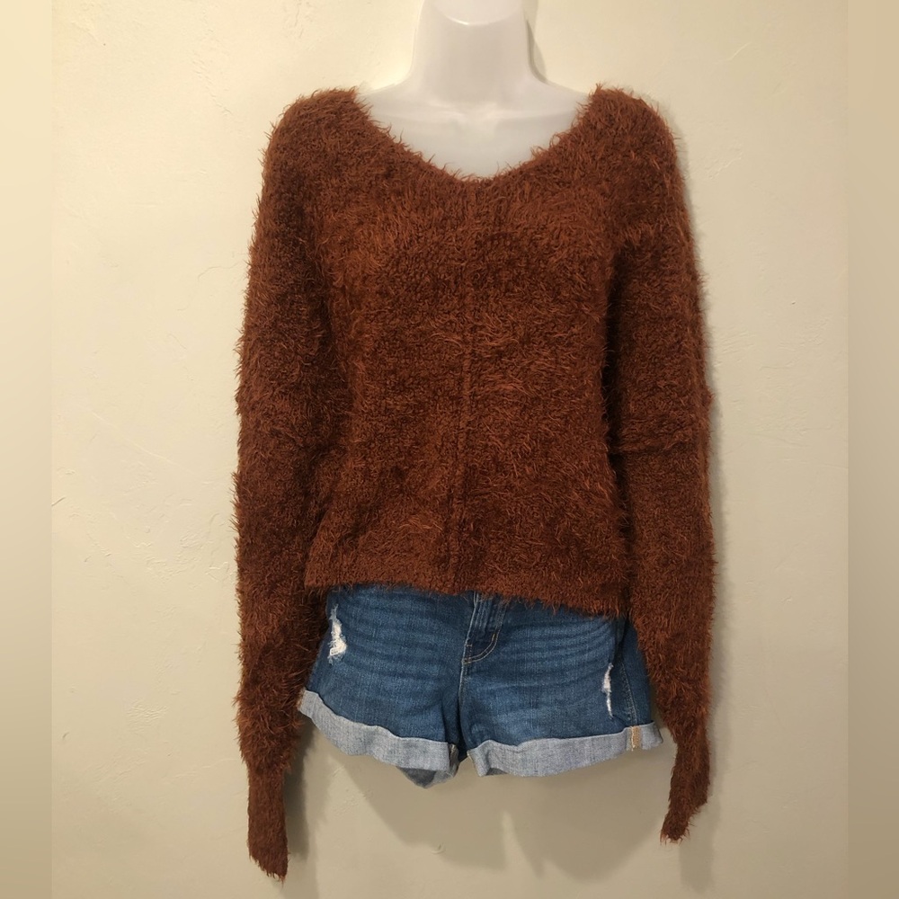 Free People Wide Neck Fuzzy Sweater Size Large